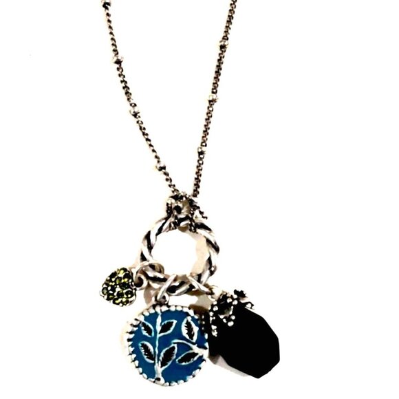 🌿 Silver Chic Charm Pendant Necklace – Tree of Life & Gemstone Accents - 34" 🌿 - Picture 3 of 9